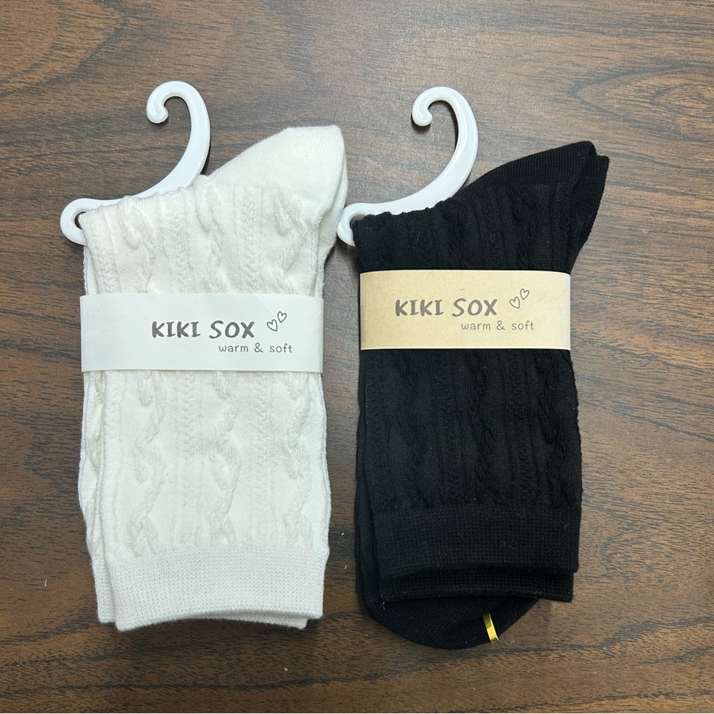 New Kiki Sox Women Dress Socks Set - 1 pair Black and 1 pair Cream